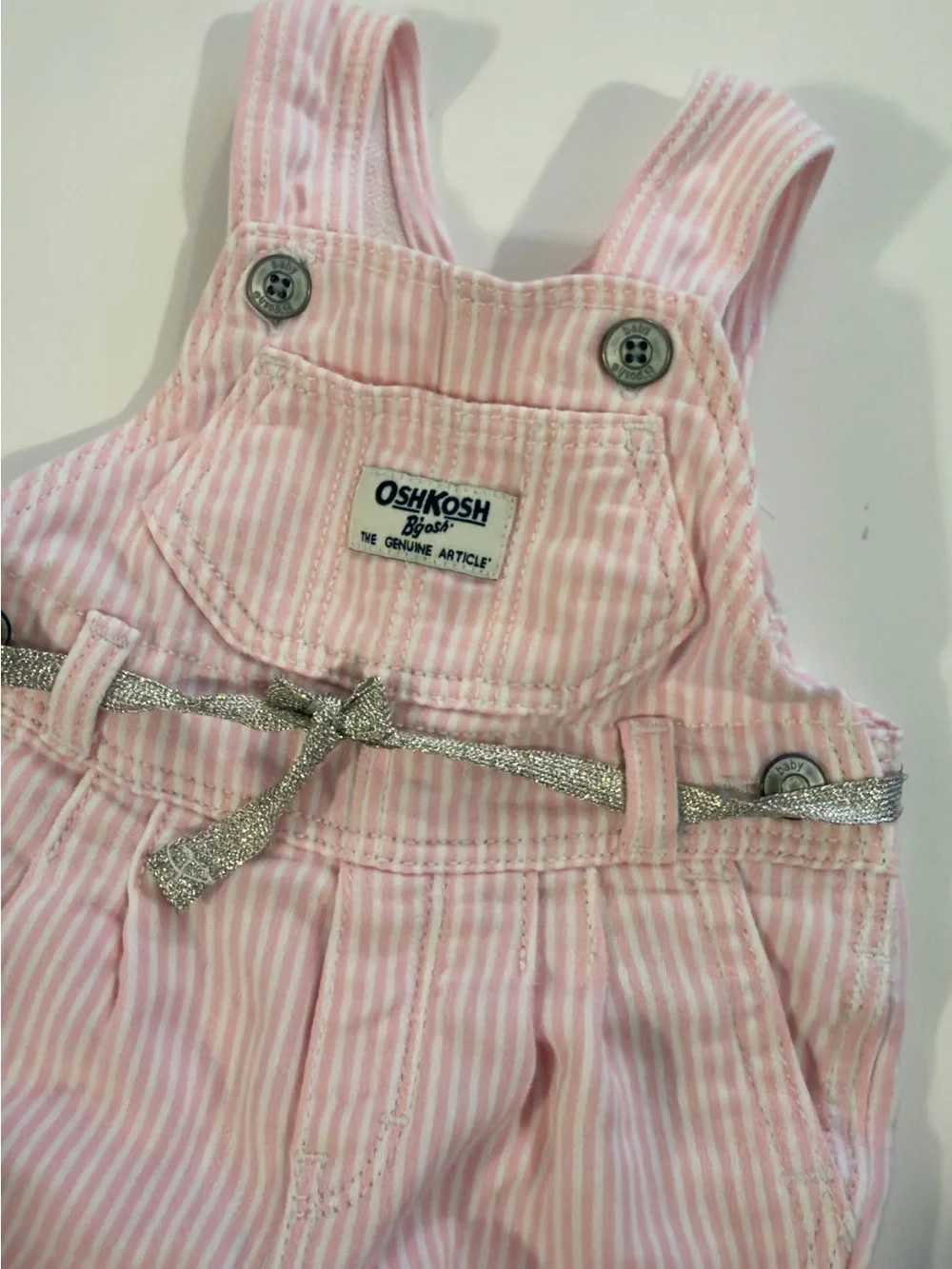 OshKosh B'gosh Pink Striped Overalls with Sparkly Silver Belt